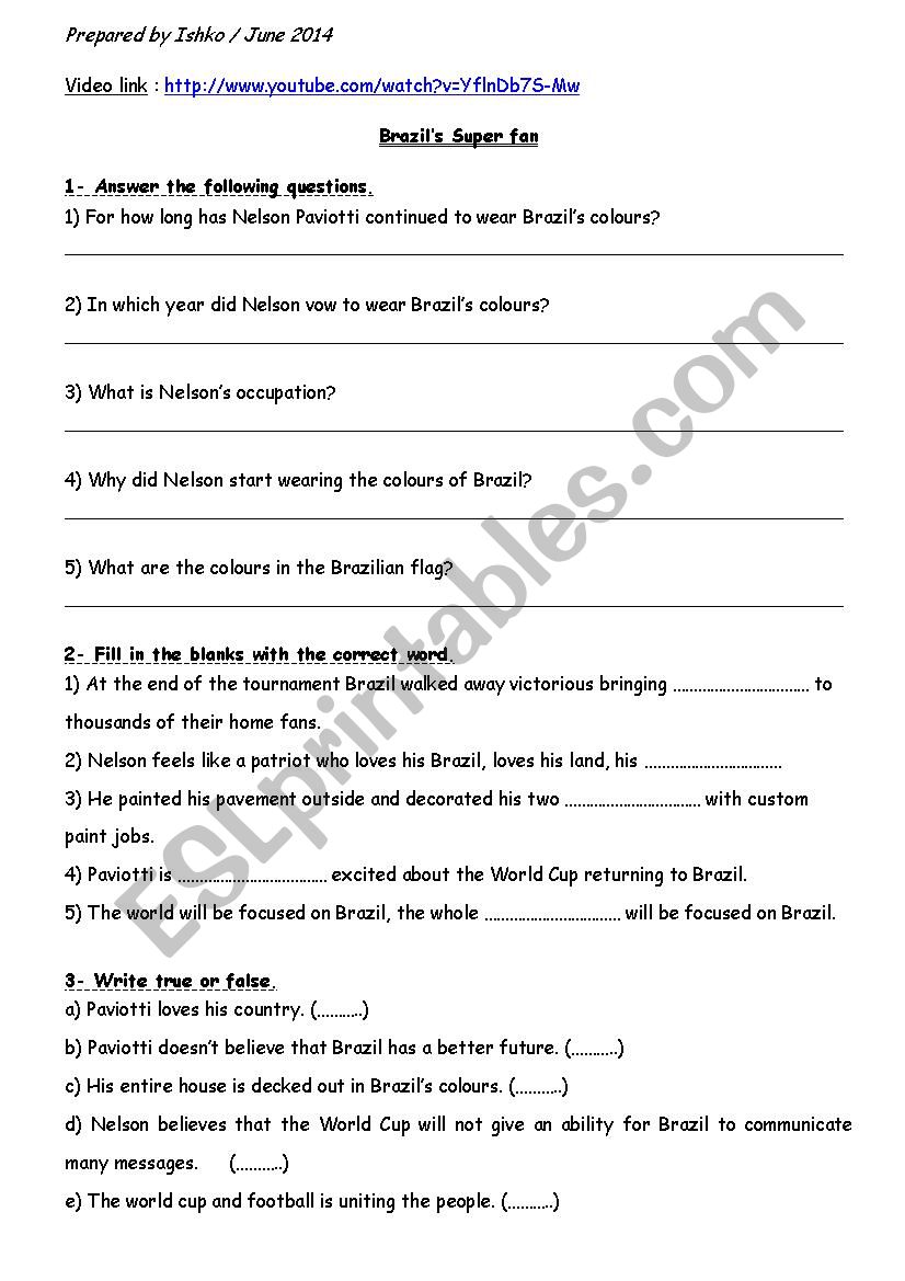 Brazils super fan worksheet