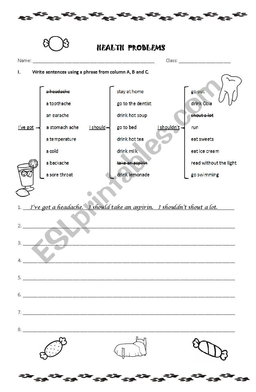 Health Problems worksheet