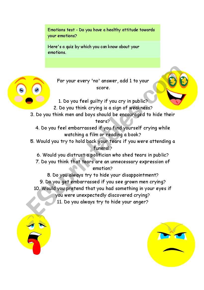 Emotions Test worksheet