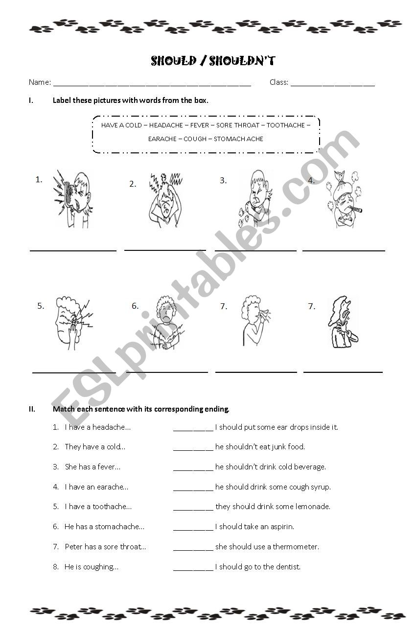 Should / Shouldnt worksheet