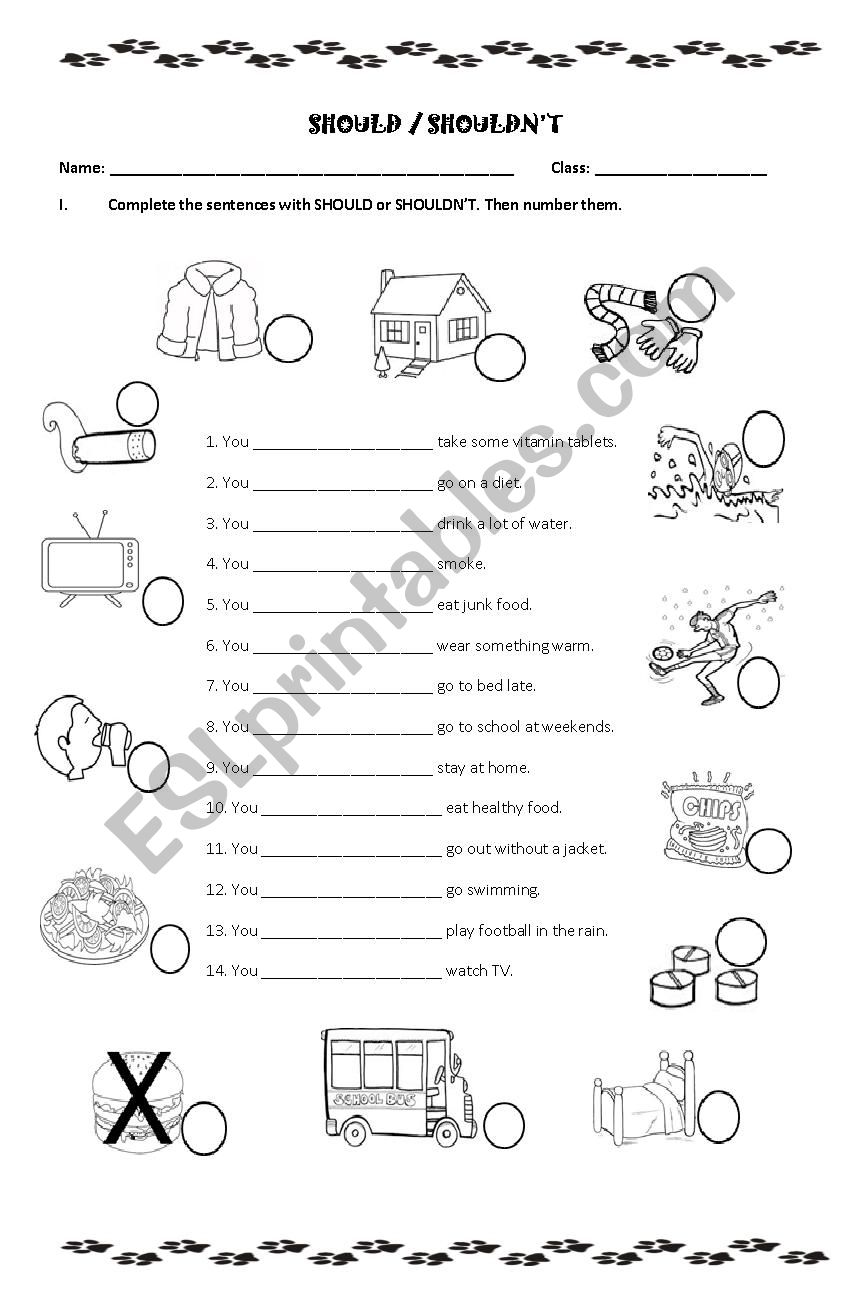 Should / Shouldnt worksheet