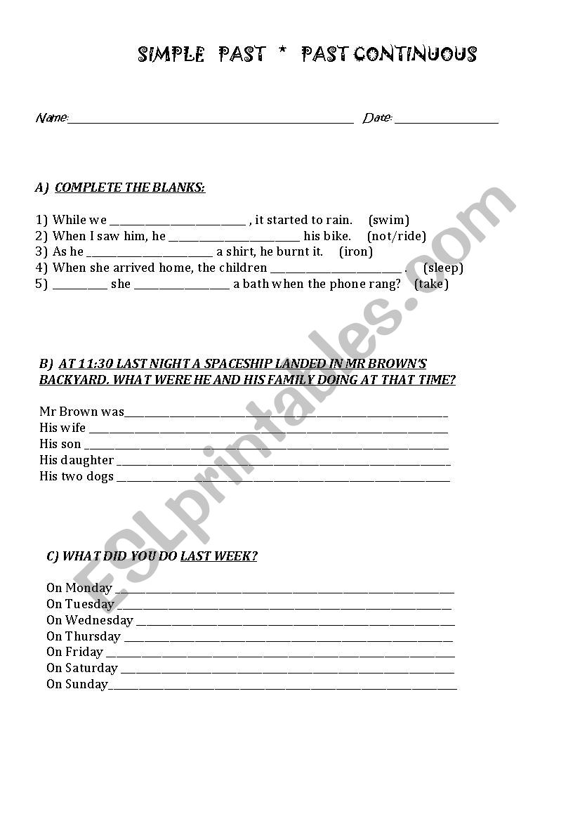 Simple Past & Past Continuous worksheet