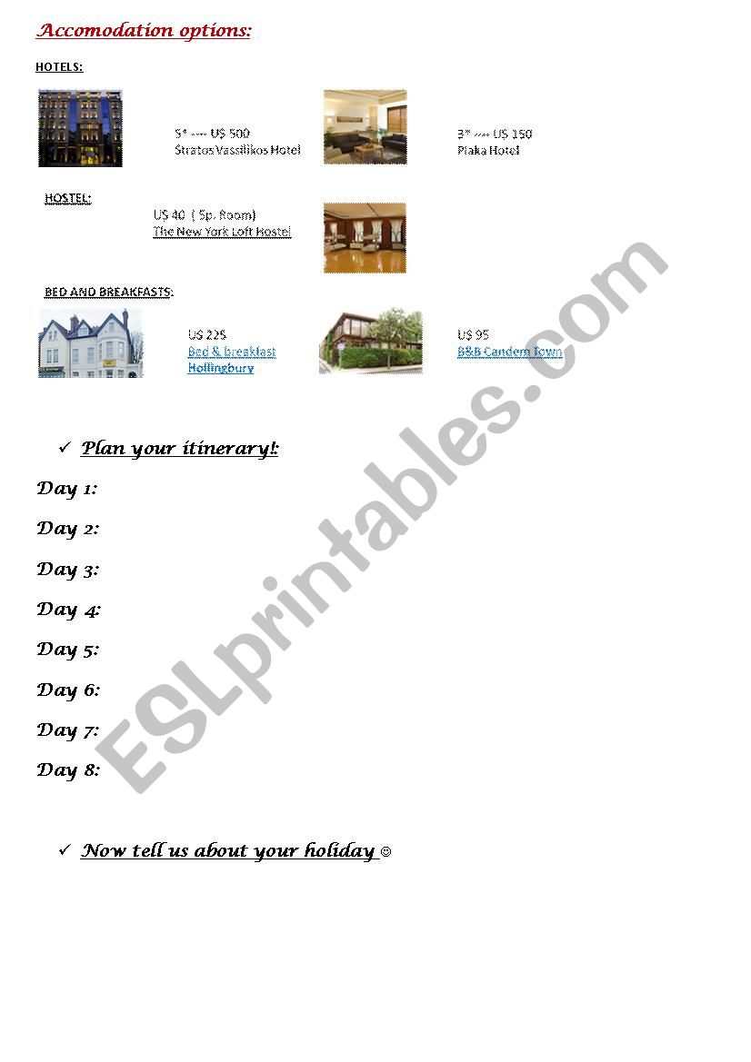 plan your holidays- PART II worksheet