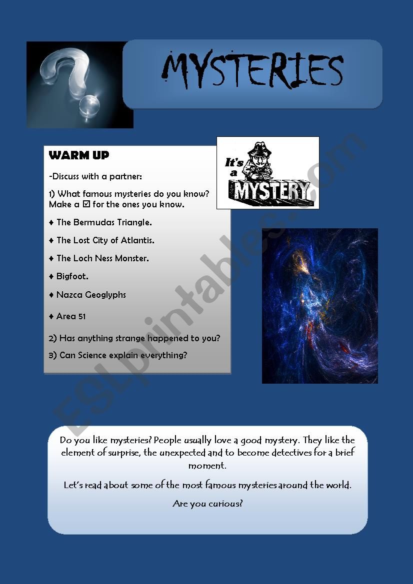 Mysteries Part 1 worksheet