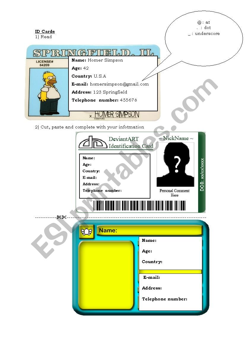 ID cards worksheet