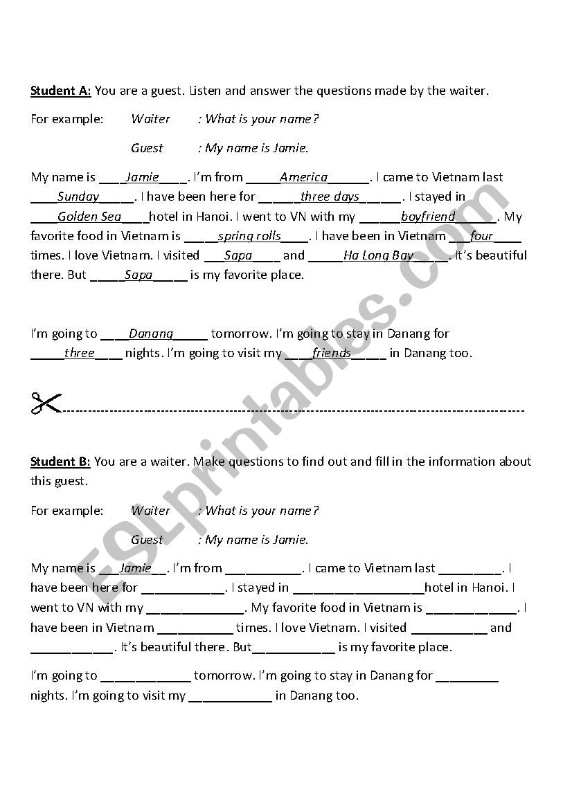 Small talk Information Gap worksheet