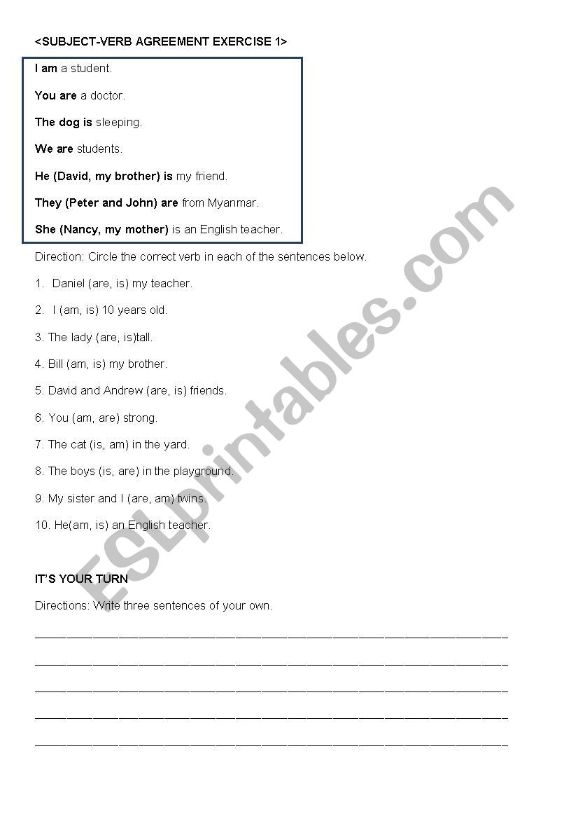 subject-verb agreement worksheet