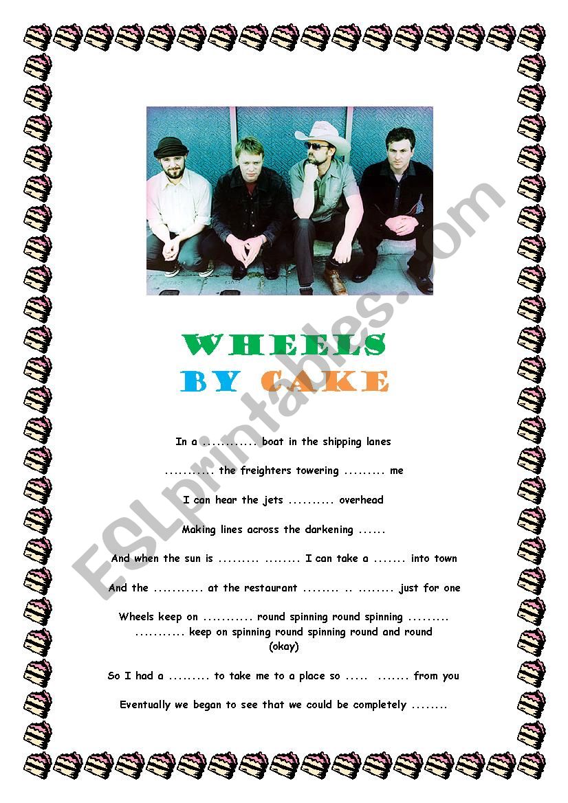 Song Worksheet Wheels by CAKE worksheet