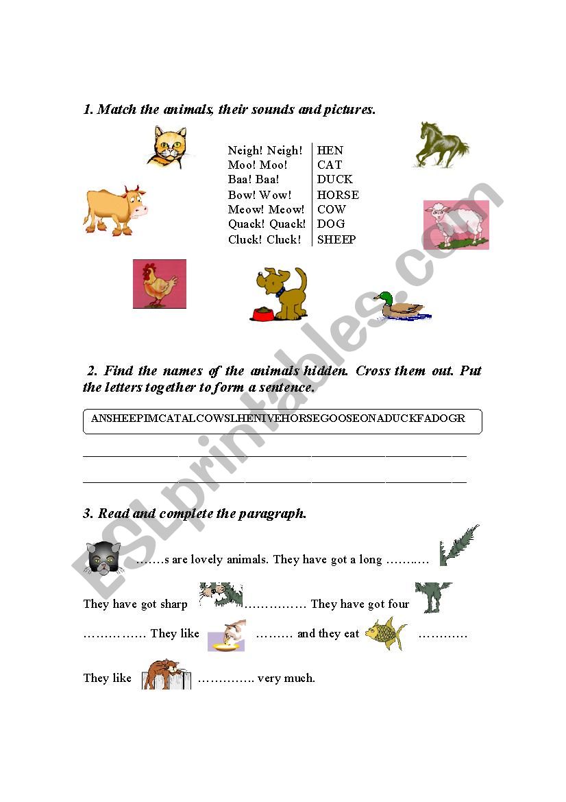animals and their sounds worksheet