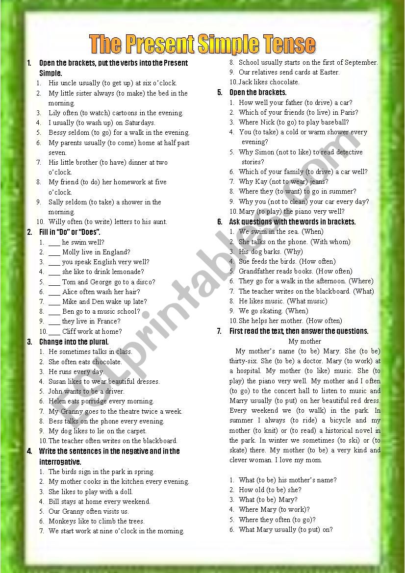 The Present Simple Tense worksheet