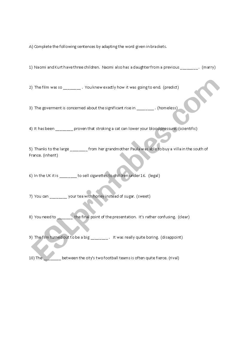 Word formation worksheet