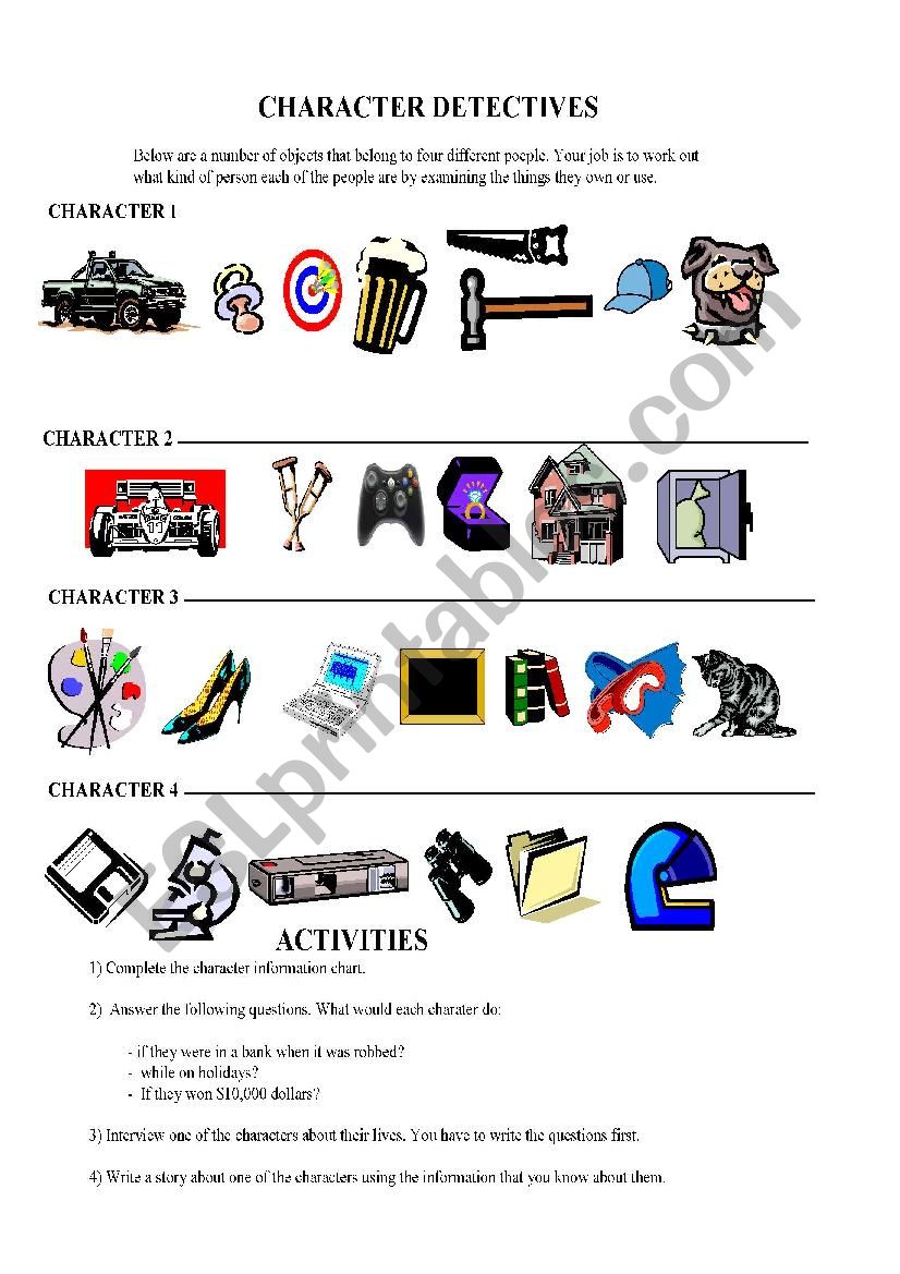 Character Building Activity worksheet