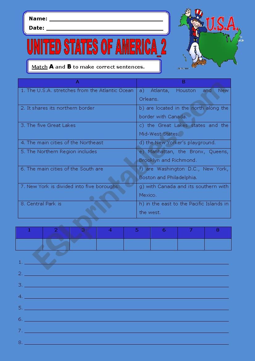 United States of America:2 worksheet