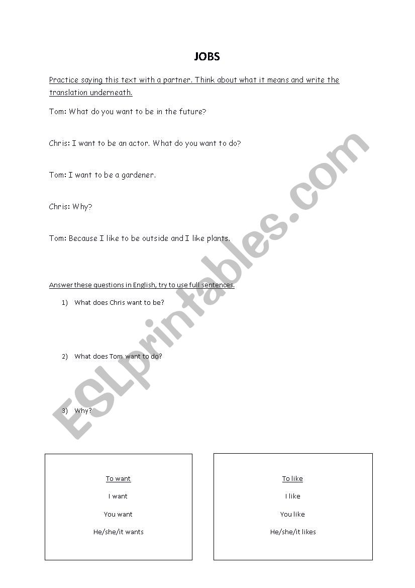 Jobs worksheet worksheet