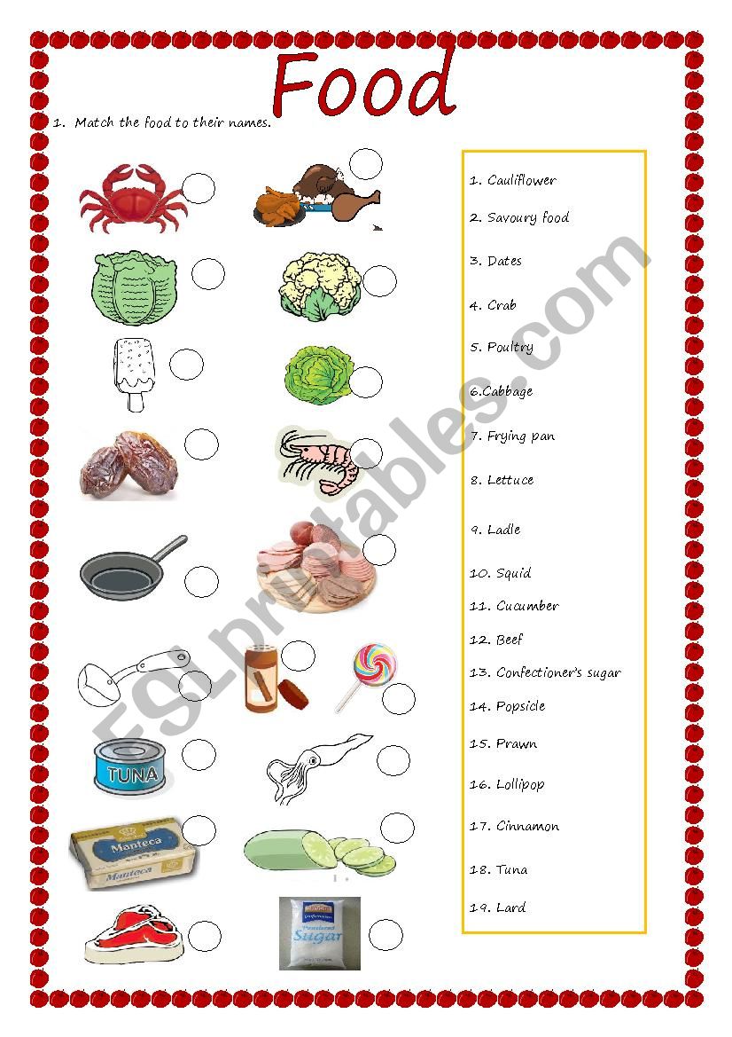 Food vocabulary worksheet