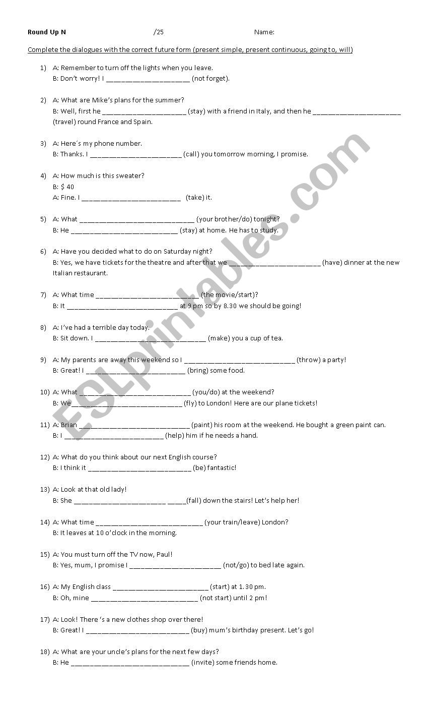 Future Tenses worksheet