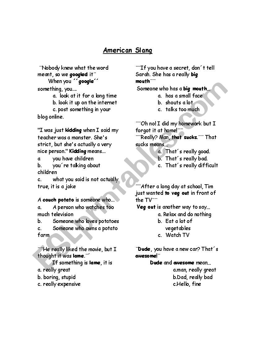 American Slang worksheet