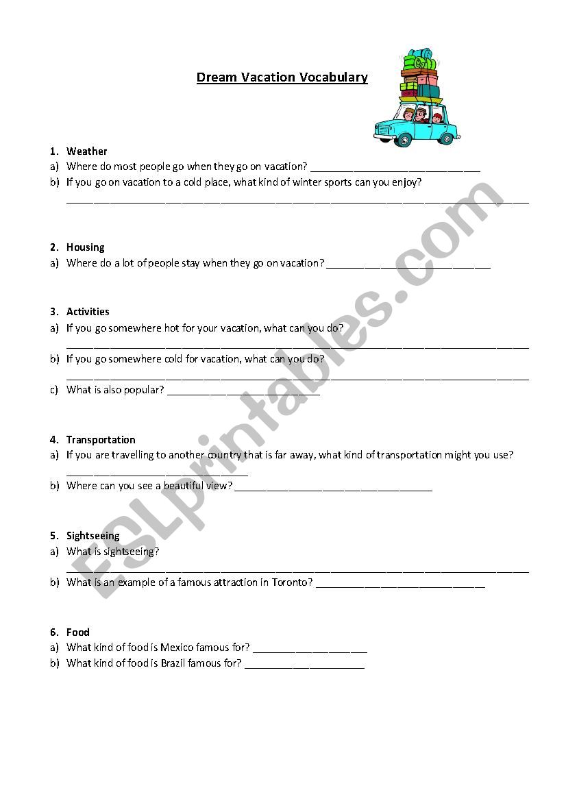 Vacation Scavenger Hunt worksheet