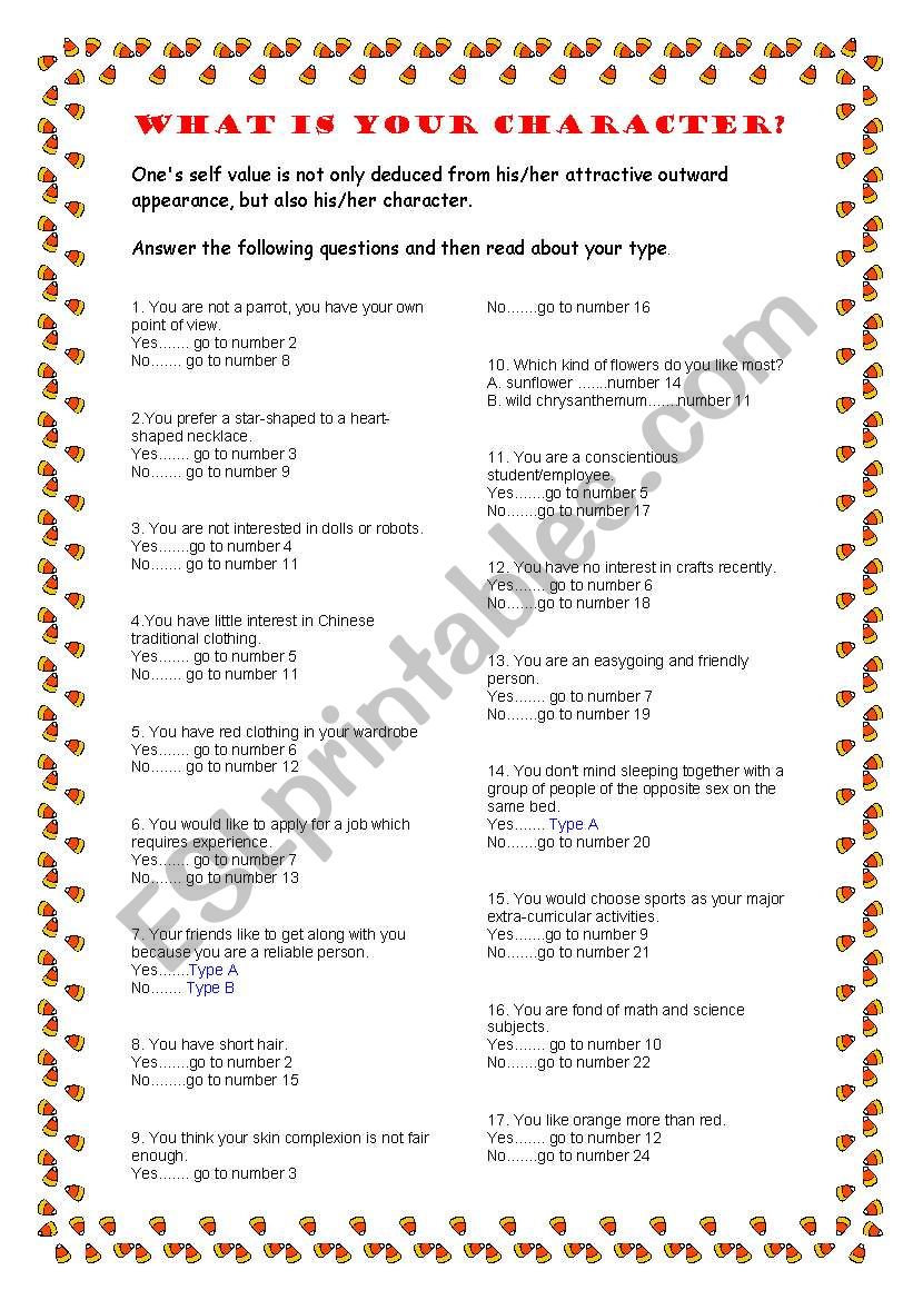 What is your Character Test worksheet