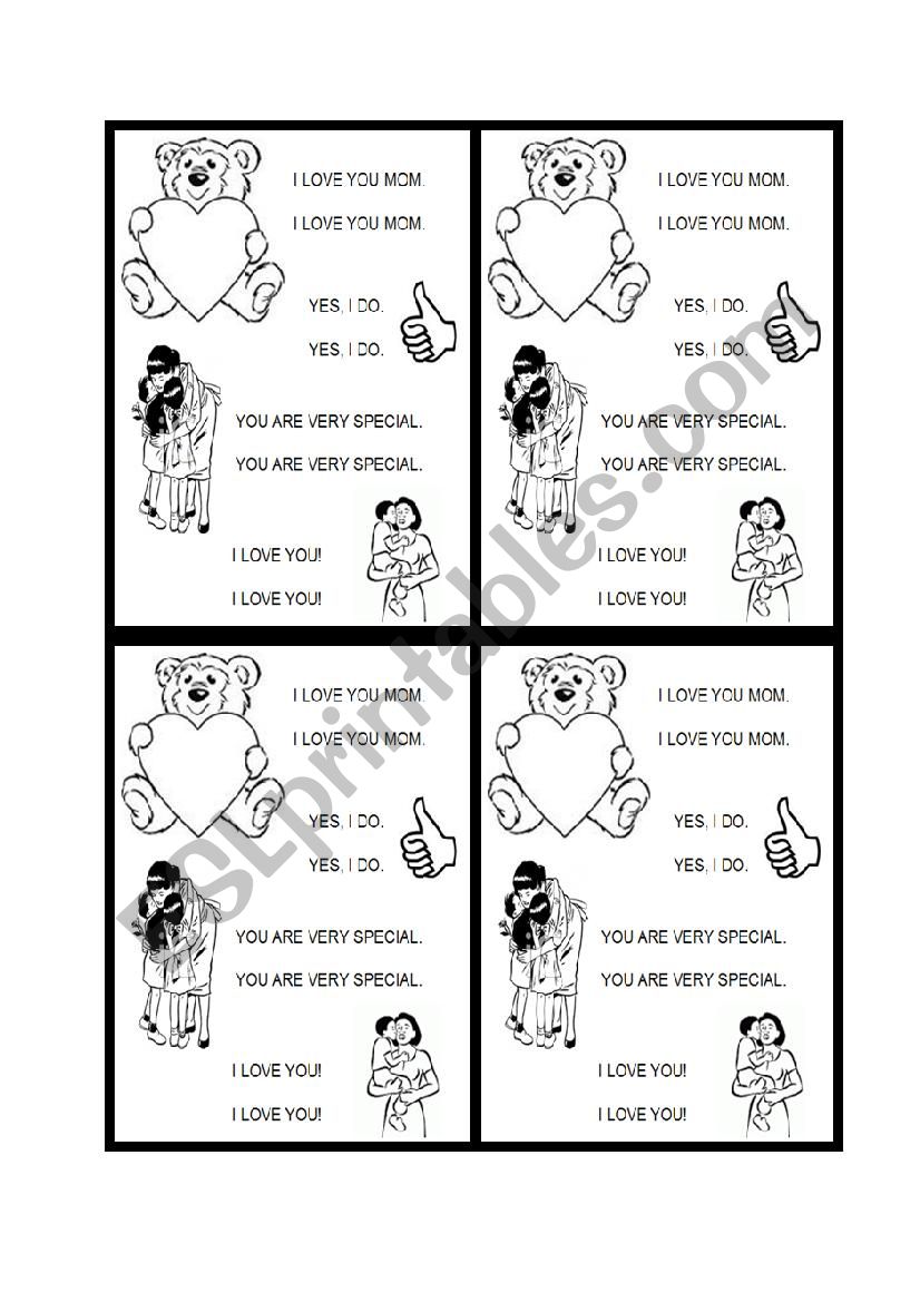 Mothers day card anbd song  worksheet