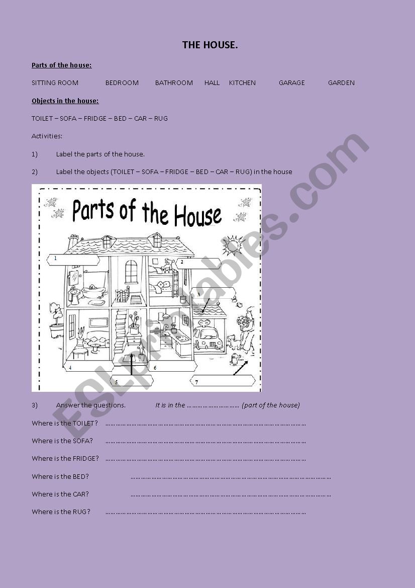 Parts of the House worksheet