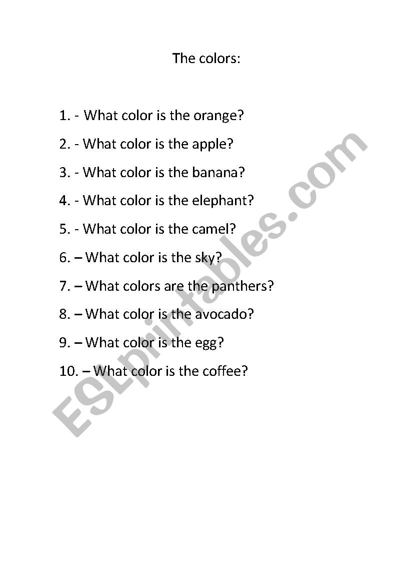 the colors worksheet