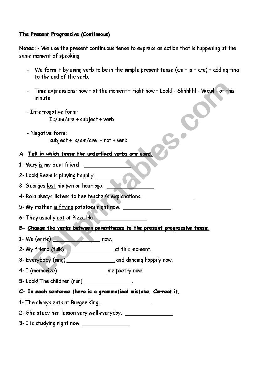 The Present Progressive worksheet