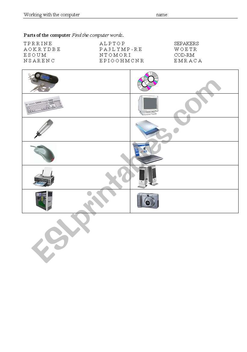 computer hardware worksheet