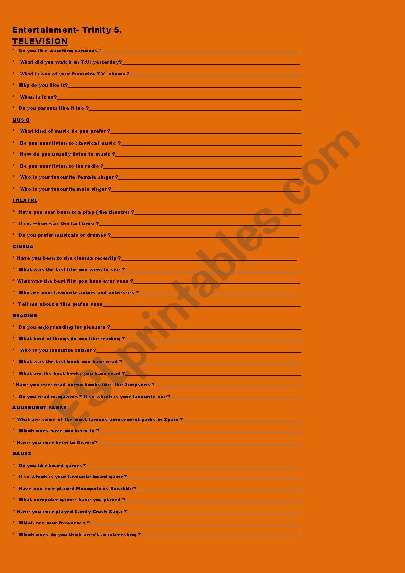 ENTERTAINMENT worksheet