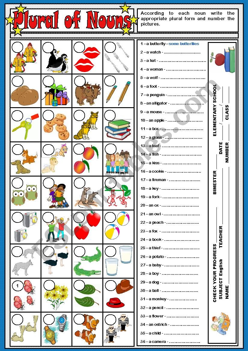 PLURAL OF NOUNS - ACTIVITY worksheet