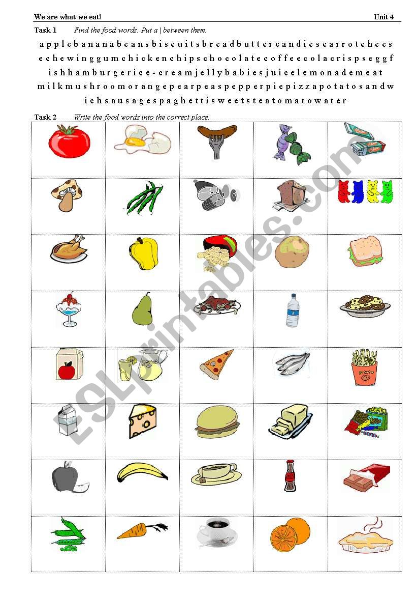 food - spelling worksheet