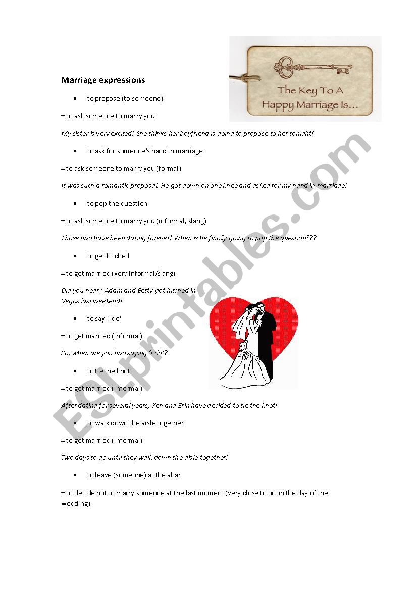 Marriage expressions worksheet
