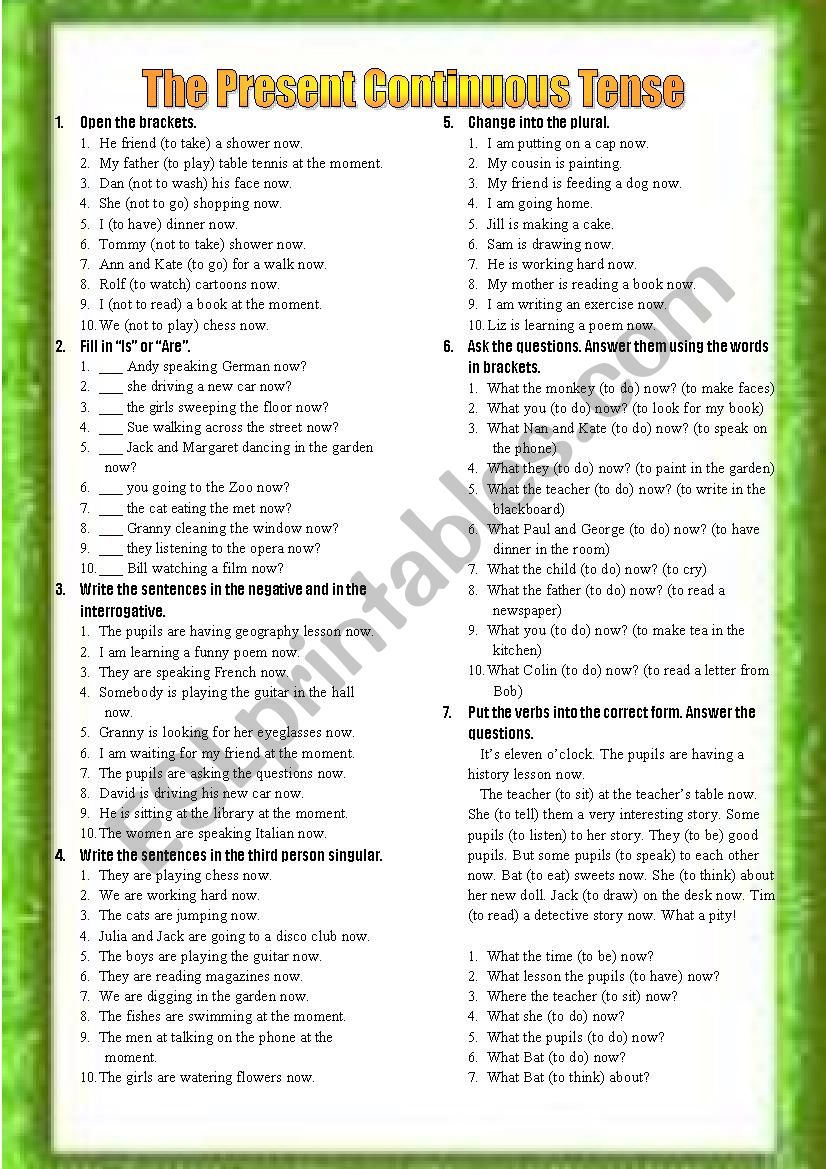 The Present Continuous Tense worksheet