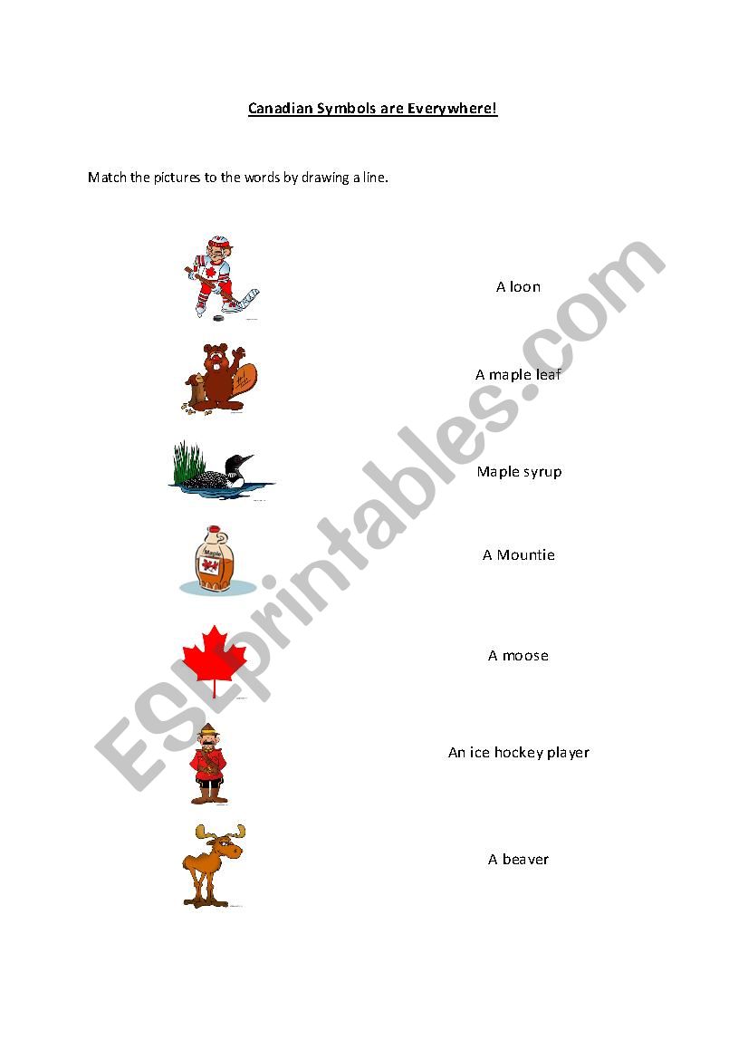 Canadian Symbols Matching Exercise