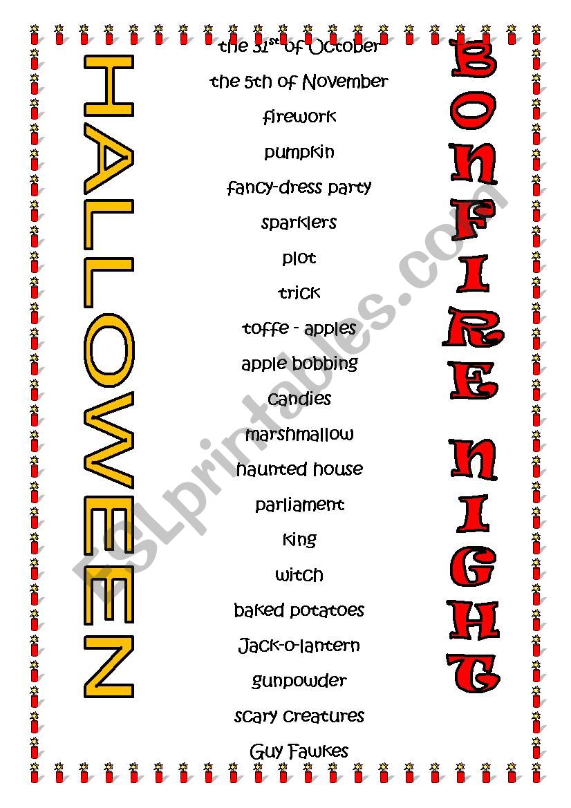 Halloween vs. Bonfrire Night worksheet