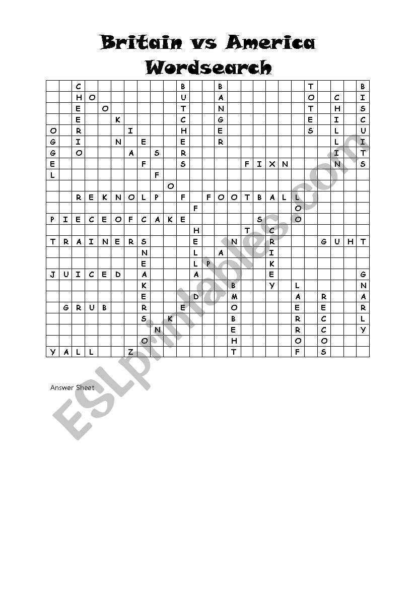 British English & American English Wordsearch