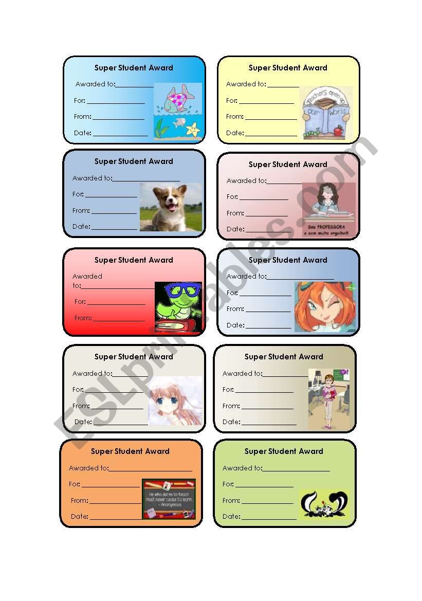 Super student award worksheet