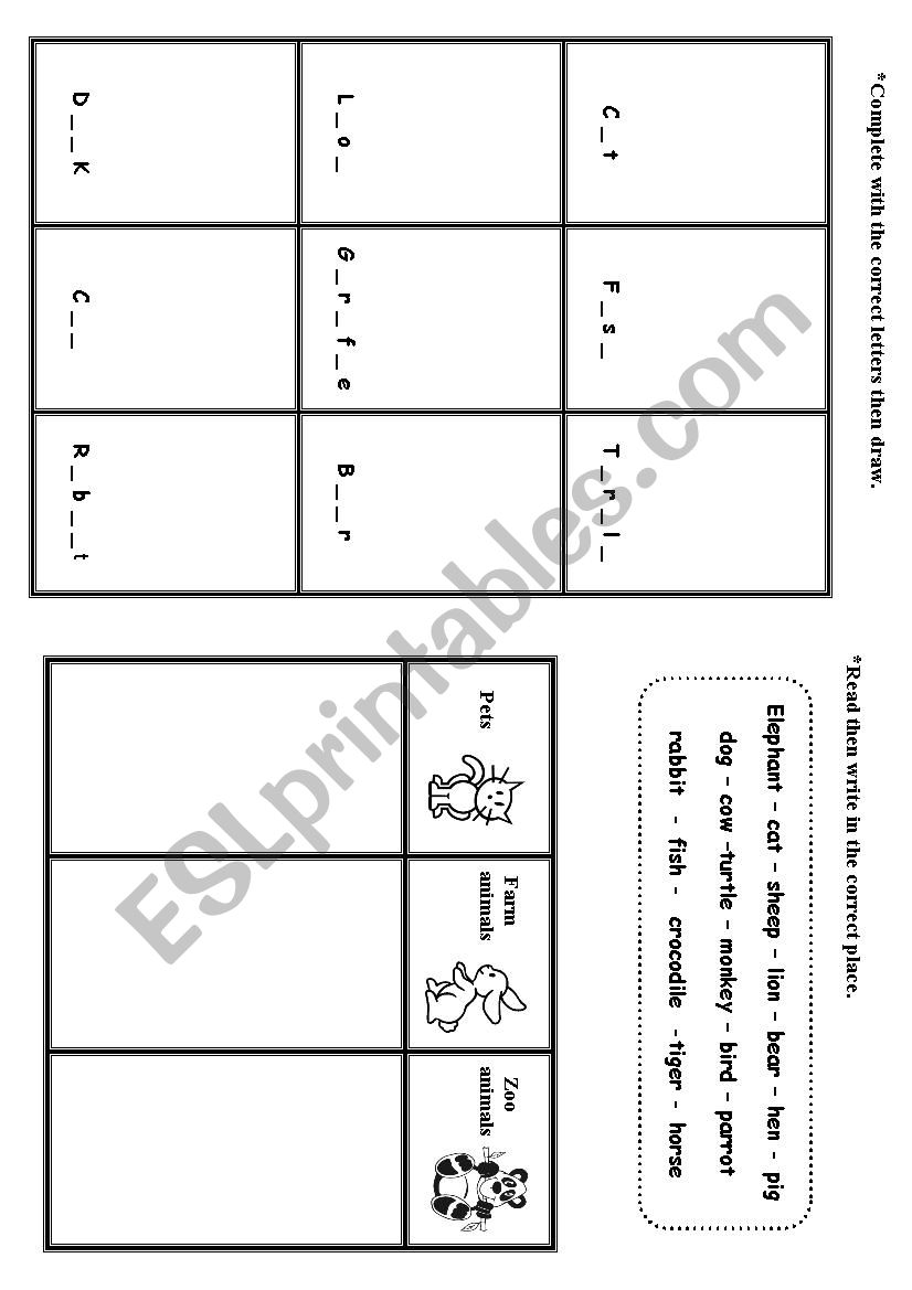 Animals worksheet