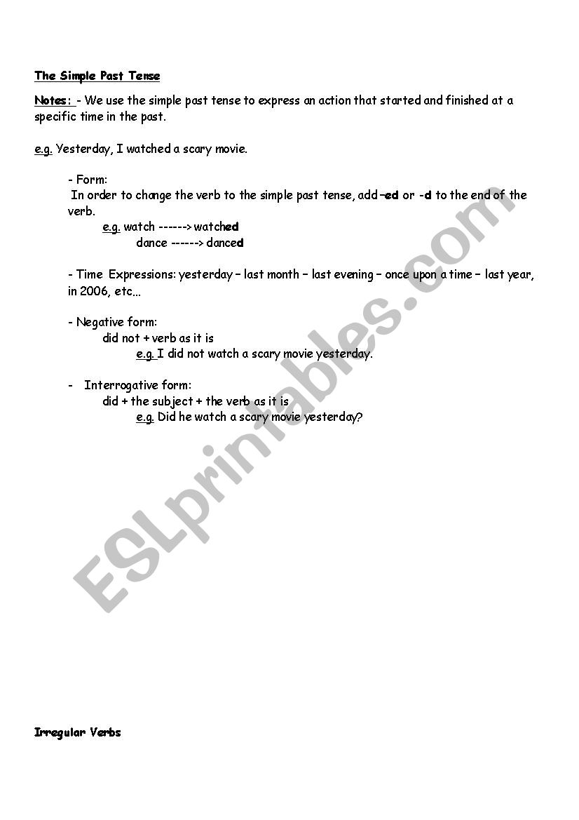 The Simple Past Tense worksheet