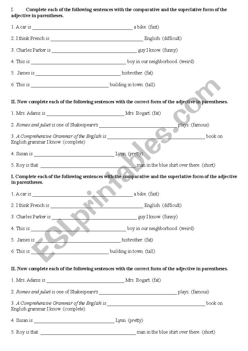 Comparative form worksheet