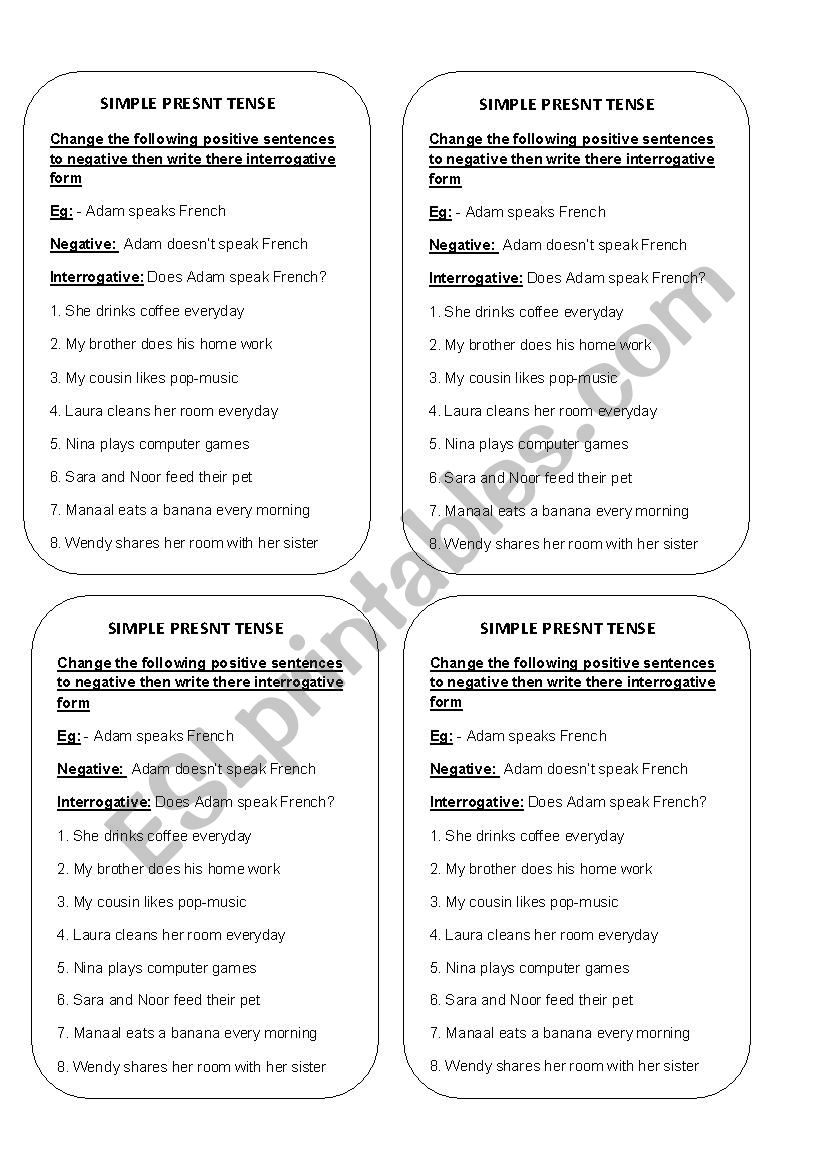 SIMPLE PRESNT TENSE worksheet