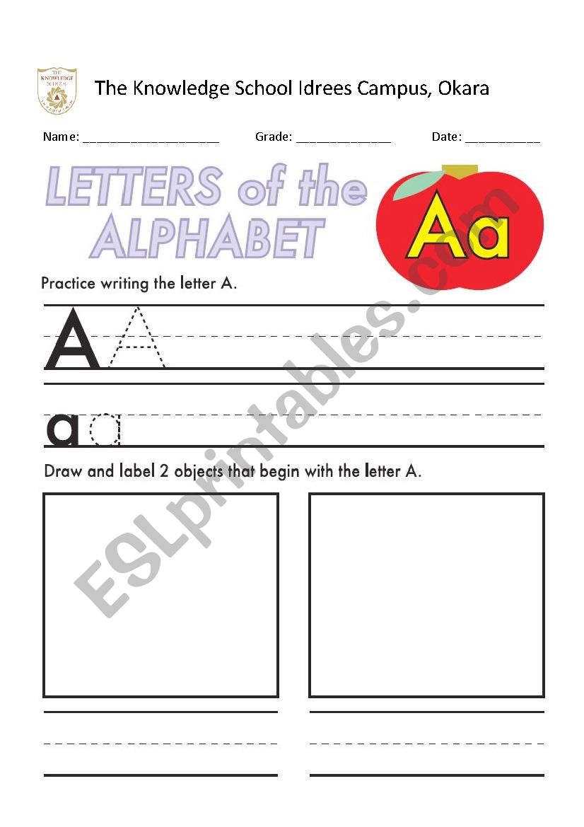 Alphabet A Practice worksheet