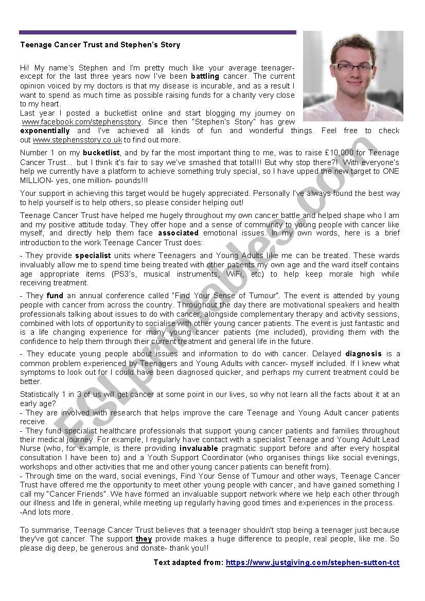 Teenage Cancer Trust and StephenÂ´s Story