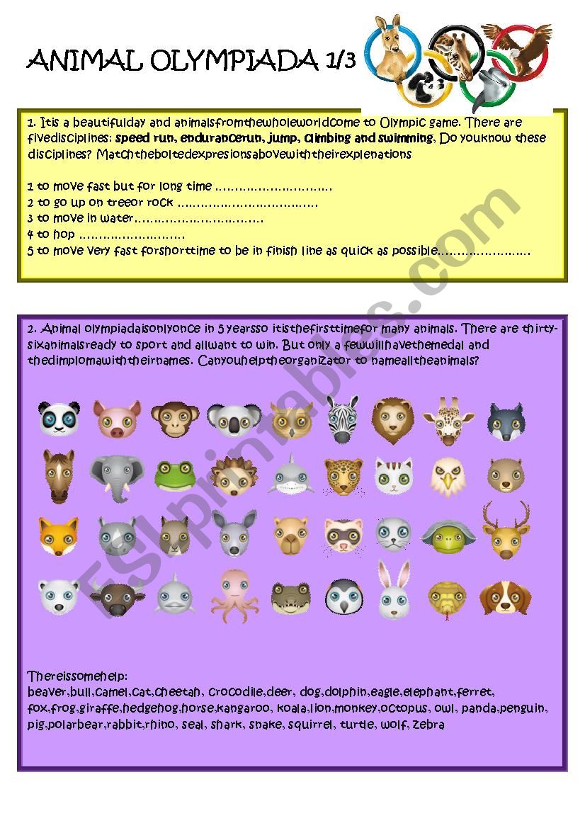 Animal Olympiada1/3 worksheet
