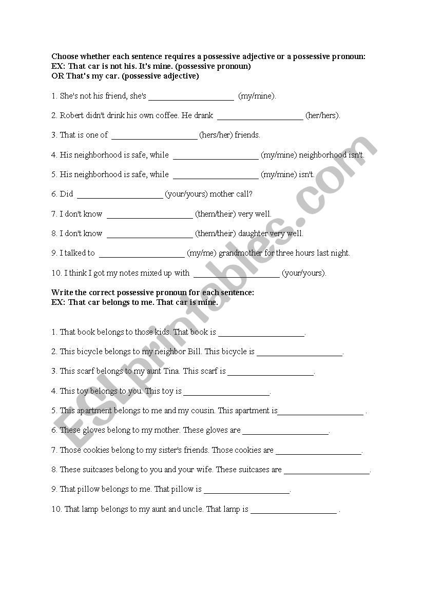 Possessive pronouns x adjectives