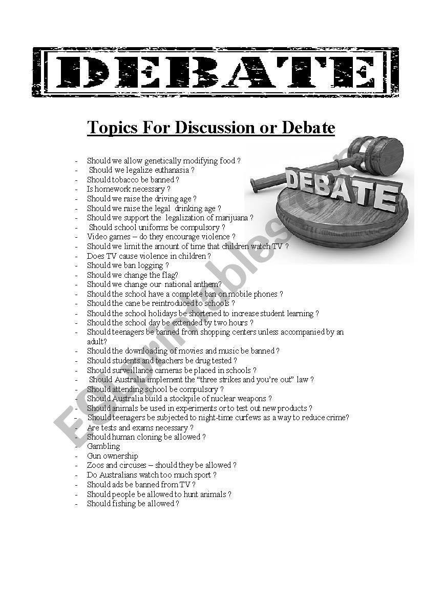 Debate Topics worksheet