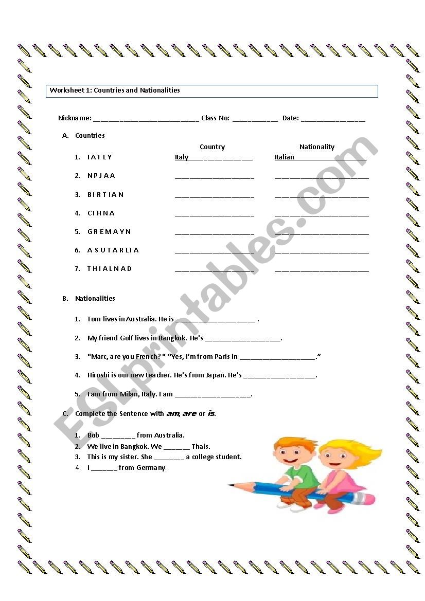 Countries and nationalities worksheet