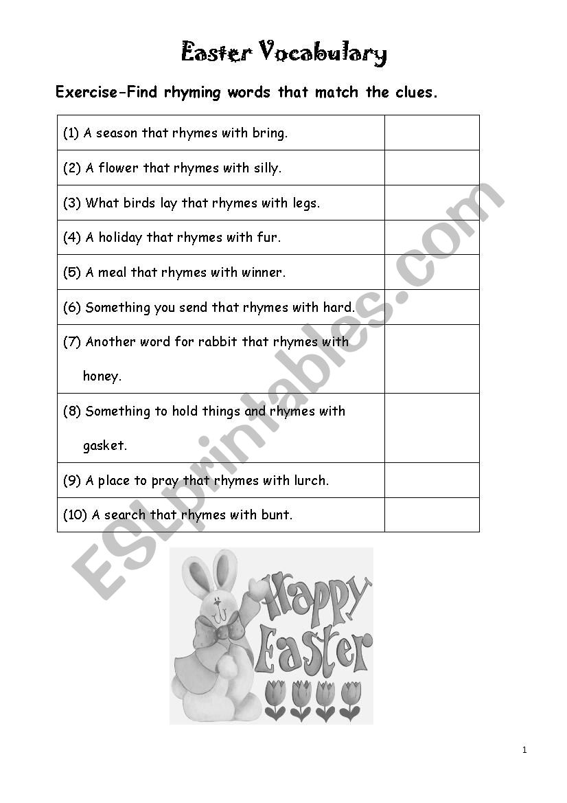 Easter Vocabulary worksheet