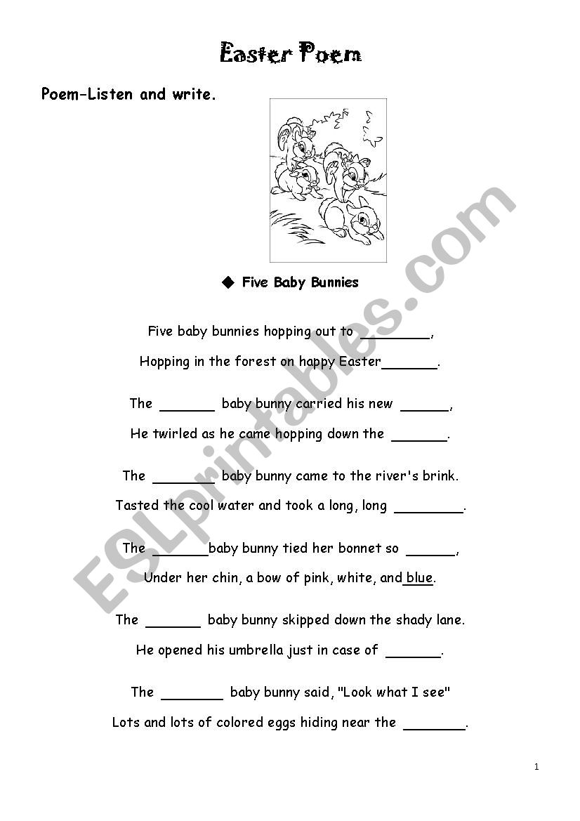 Easter Poem worksheet
