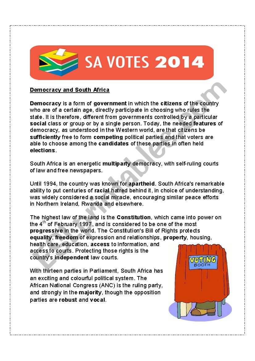 South African Elections 2014 worksheet